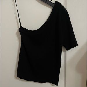 By together one shoulder ribbed black top, size S